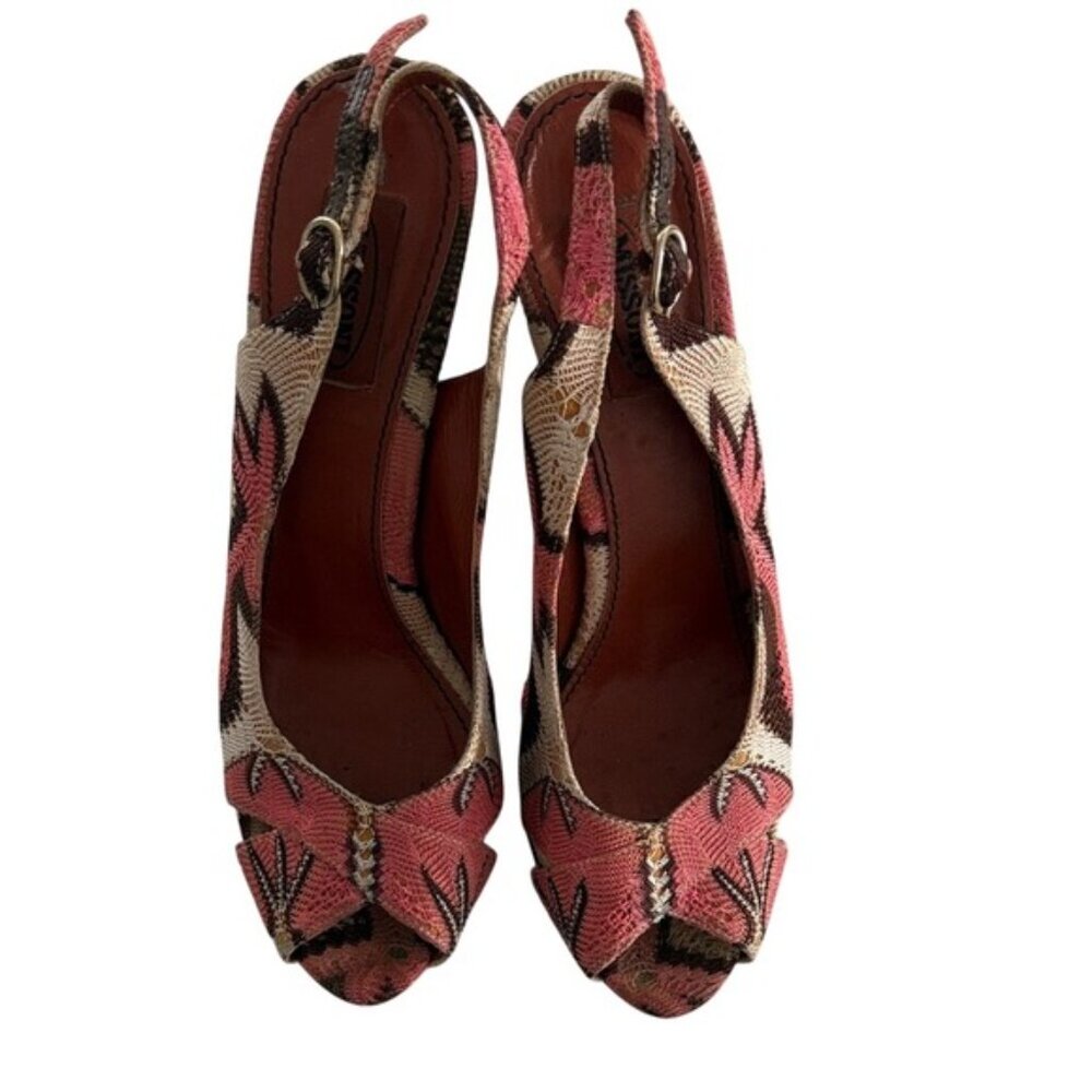 Missoni Slingback Heels Knit Pattern Peep Toe Italy Designer Size 9 Y2K Luxury - Picture 3 of 12